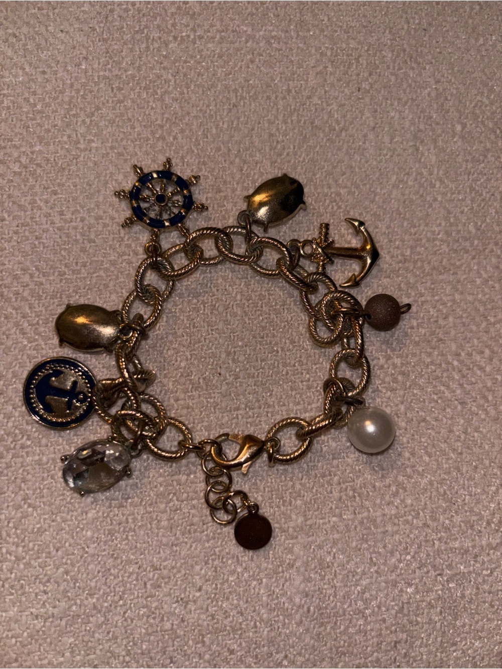 Charter Club Gold-Tone Nautical Charm Bracelet with Blue Enamel & Pearl